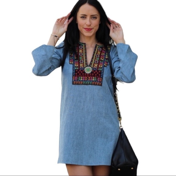 VELZERA Size S Embroidered Colorful Denim Bohemian Tunic/Dress - Picture 3 of 5